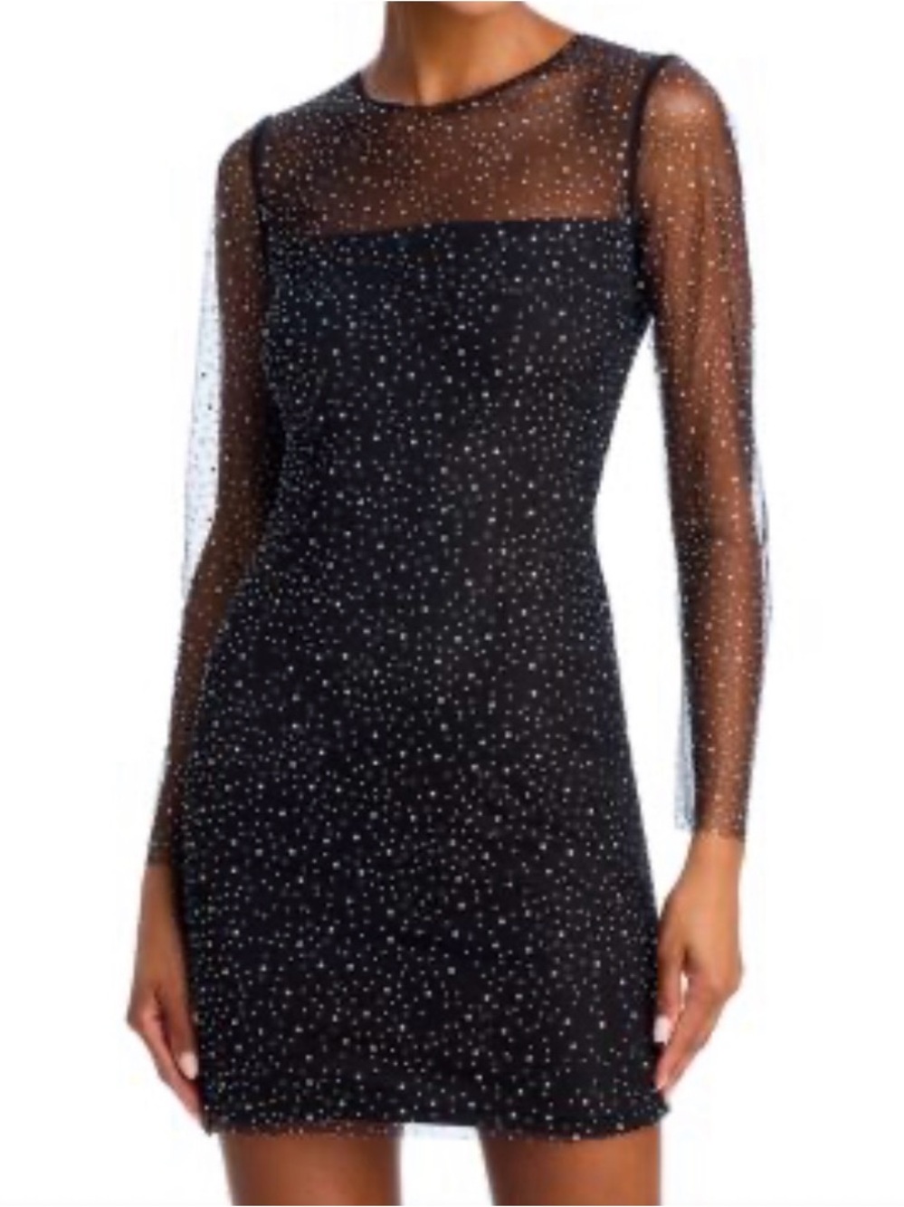 Aqua Black Sheer Long-Sleeve Rhinestone Wicked Collaboration Mini Dress
